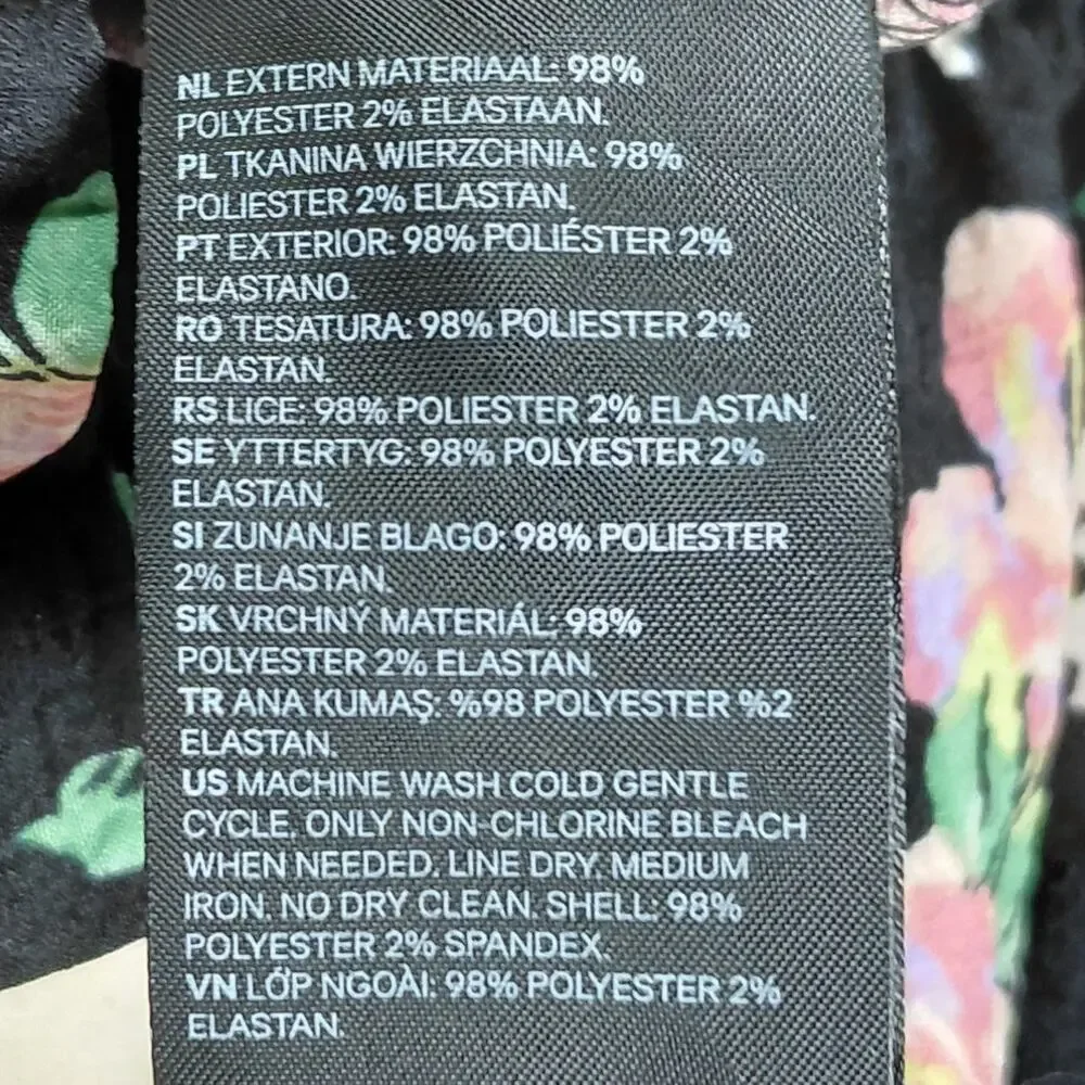 H&M Divided Black Floral Ruffle Smocked Stretch Blouse Women Size M